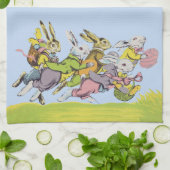 Groepjes met paaskonijnen in pastelkleding theedoek (Gevouwen)