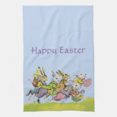 Groepjes met paaskonijnen in pastelkleding theedoek (Verticaal)