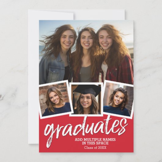 Groepsafstudeerfeest - 4 foto's rood kaart (Voorkant)