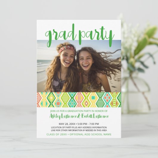 Groepsafstudeerfeest - Kleurrijk Stam Patroon Kaart (Staand voorkant)