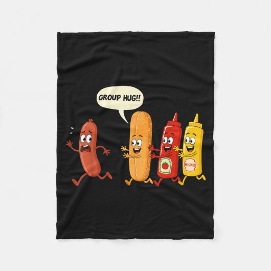 Groepsknuffel Worst Broodje Chup Mosterd Grappige Fleece Deken (Voorkant)