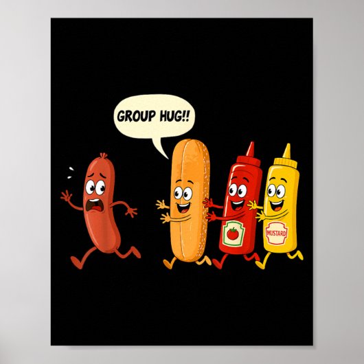Groepsknuffel Worst Broodje Chup Mosterd Grappige Poster (Voorkant)