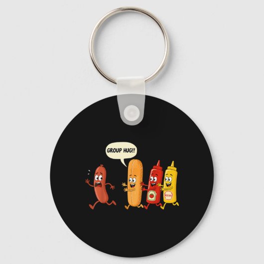 Groepsknuffel Worst Broodje Chup Mosterd Grappige Sleutelhanger (Voorkant)