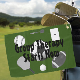 Groepstherapie begint nu groene zwarte Typografie Golfhanddoek