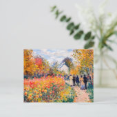 Groepswandeling in herfsttuin met bloemen feestdagenkaart (Staand voorkant)