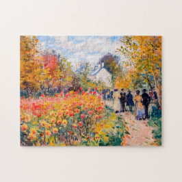 Groepswandeling in herfsttuin met bloemen legpuzzel