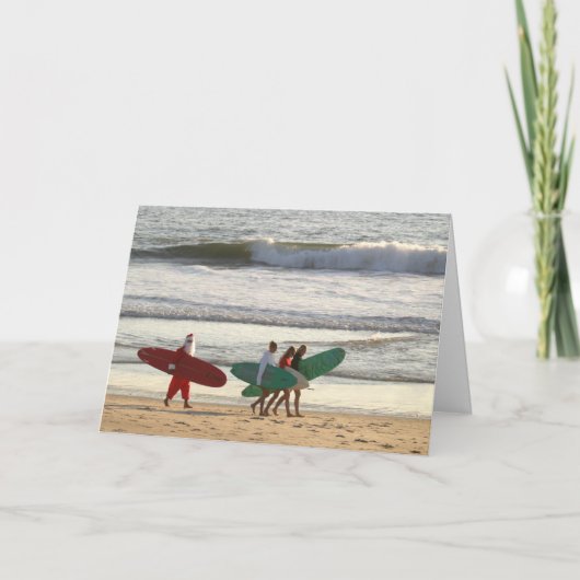 Groet binnen Kerstman en de surfermeisjes Feestdagen Kaart (Voorkant)