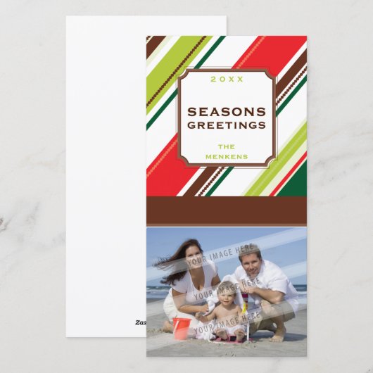 GROET FOTOKAART :: seizoen gestreept P2 Feestdagenkaart (Voorkant / Achterkant)