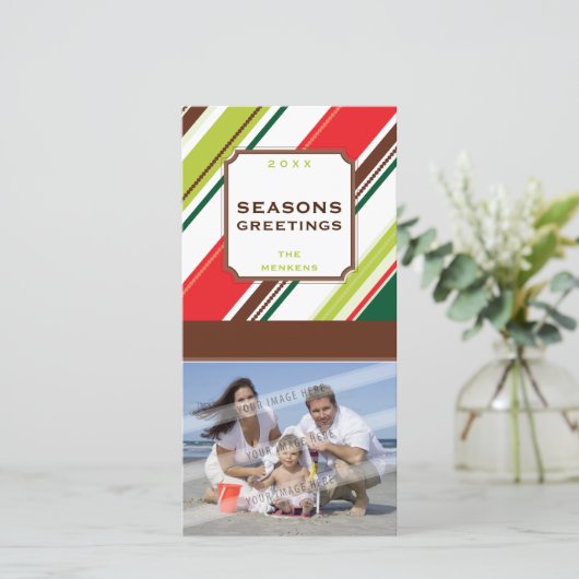 GROET FOTOKAART :: seizoen gestreept P2 Feestdagenkaart (Staand voorkant)