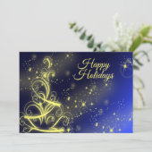 Groet Kerstboom Gouden Sterren Marine Blauw Feestdagenkaart (Staand voorkant)