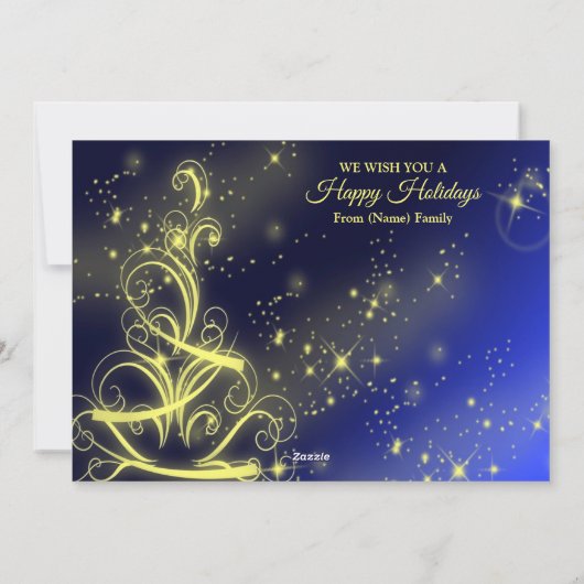 Groet Kerstboom Gouden Sterren Marine Blauw Feestdagenkaart (Achterkant)