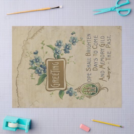  groet met Blauwe Bloemen Ontkoppeling Tissuepapier (Craft)