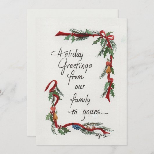 groet met rood lint en holle grens feestdagenkaart (Voorkant / Achterkant)