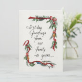 groet met rood lint en holle grens feestdagenkaart (Staand voorkant)