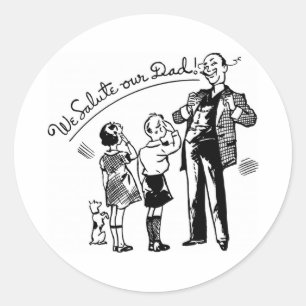 Groet onze vader citaat zwarte tekst ronde sticker