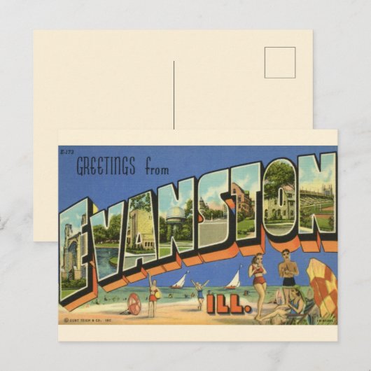 Groet uit Evanston ILL. Ansichtkaart Briefkaart (Voorkant / Achterkant)