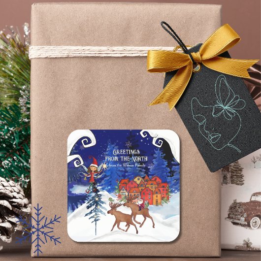 Groet uit het dorp North Moose Vierkante Sticker