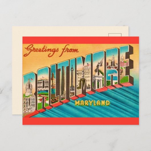  groet van Baltimore MD Briefkaart (Voorkant / Achterkant)