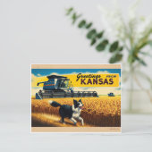 Groet van Kansas Wheat Combineer Border Collie Briefkaart (Staand voorkant)