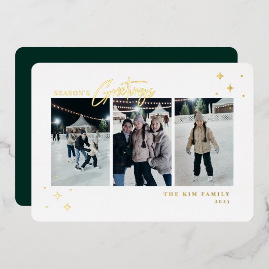 Groeten 3 Foto van het seizoen Folie Feestdagenkaart (Voorkant / Achterkant)