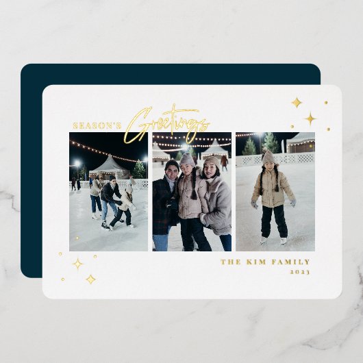Groeten 3 Foto van het seizoen Folie Feestdagenkaart (Voorkant / Achterkant)