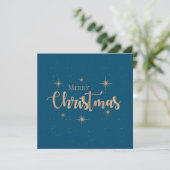 Groeten Blauw Goud Typografie Vrolijk Kerstfeest Kaart (Staand voorkant)