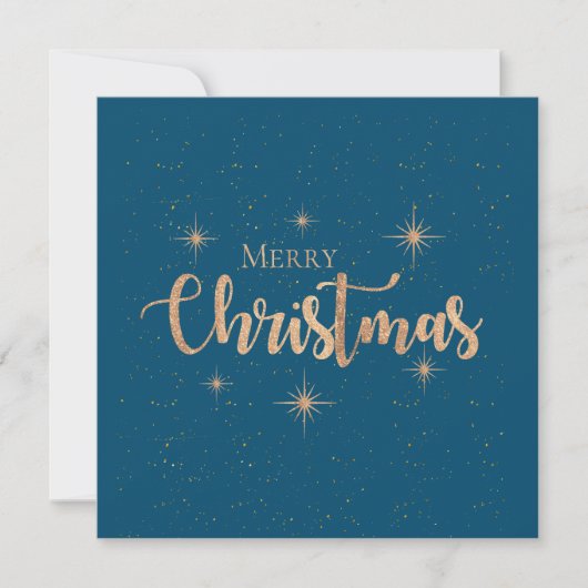 Groeten Blauw Goud Typografie Vrolijk Kerstfeest Kaart (Voorkant)