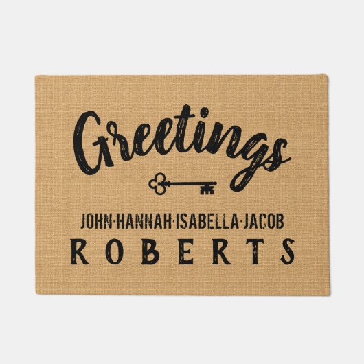 Groeten Burlap Boerderij Feedsack gepersonaliseerd Deurmat (Voorkant)