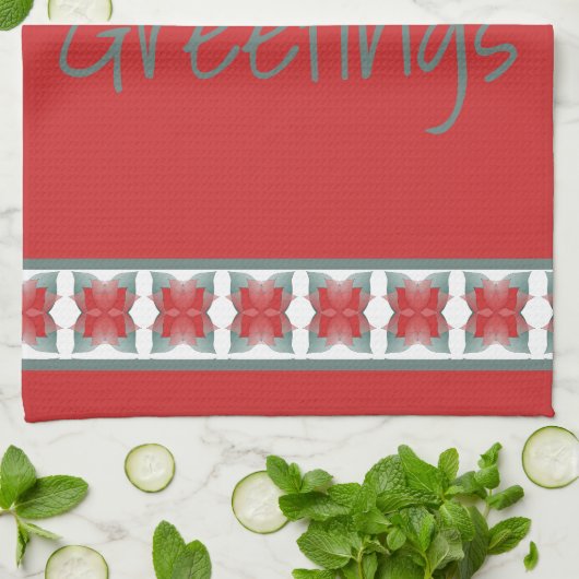 Groeten Dishtowel Vakantie Seizoen in Schuur Rood Theedoek (Gevouwen)