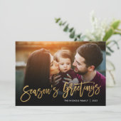 Groeten Gold Script-fotobedekking voor seizoen Feestdagenkaart (Staand voorkant)