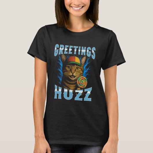 Groeten Huzz Bootleg Kat Grappig T-shirt (Voorkant)