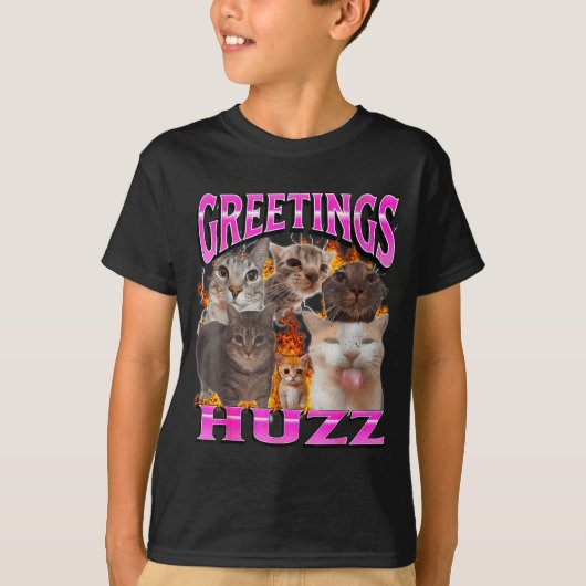 Groeten Huzz Grappige Kat Meme Bootleg Grafisch Ma T-shirt (Voorkant)