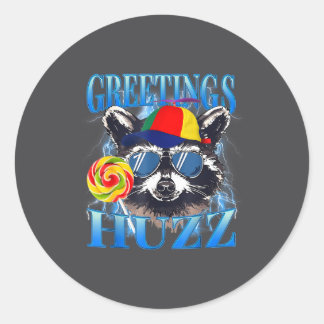 Groeten Huzz Wasbeer Meme Chaos Humor Vibes  Ronde Sticker