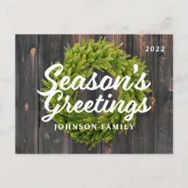 Groeten land Rustic Pine Wreath Wood Feestdagenkaart