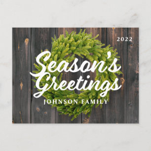 Groeten land Rustic Pine Wreath Wood Feestdagenkaart