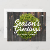 Groeten land Rustic Pine Wreath Wood Feestdagenkaart (Voorkant / Achterkant)