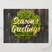 Groeten land Rustic Pine Wreath Wood Folie Feestdagen Briefkaart (Voorkant)