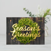 Groeten land Rustic Pine Wreath Wood Folie Feestdagenkaart (Staand Voorkant)