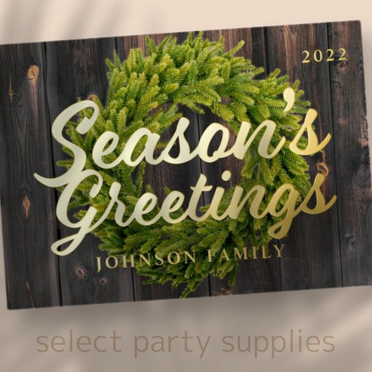 Groeten land Rustic Pine Wreath Wood Folie Feestdagenkaart