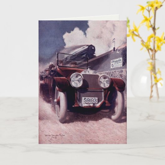  groeten met oude auto kaart (Gele Bloem)