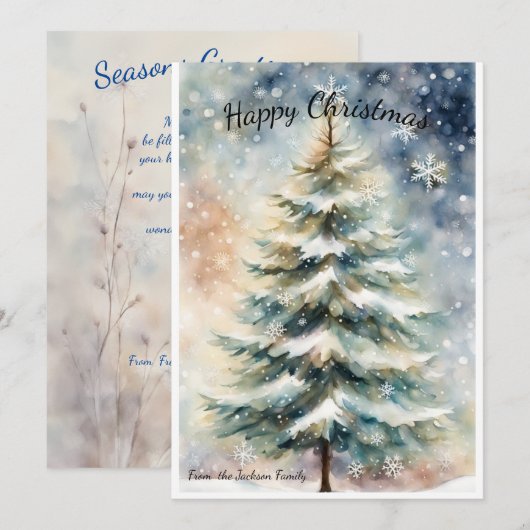 Groeten natuur: Gepersonaliseerde Waterverf Wash Feestdagenkaart (Voorkant / Achterkant)