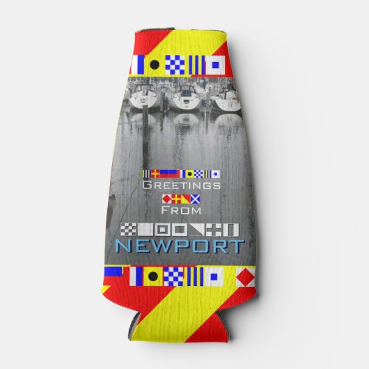 Groeten Newport RI nautische vlaggen gepersonalise Flesjeskoeler (Voorkant)