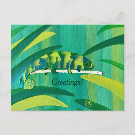 Groeten of Jouw tekst op Cute Chameleon Briefkaart (Voorkant)