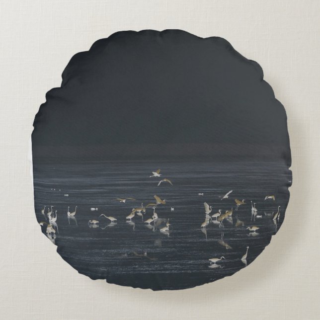 Groeten op de Midnight Blue Ocean Rond Kussen (Voorkant)