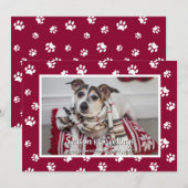 Groeten rode witte verf drukt hond foto feestdagenkaart (Voorkant / Achterkant)
