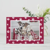 Groeten rode witte verf drukt hond foto feestdagenkaart (Staand voorkant)