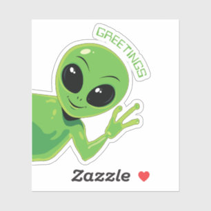 Groeten Schattig Groen Alien Glimlachend en Golven Sticker