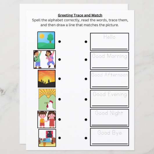 Groeten Trace and Match Werkblad voor kinderen (Voorkant / Achterkant)