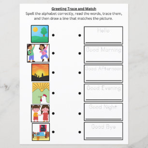 Groeten Trace and Match Werkblad voor kinderen