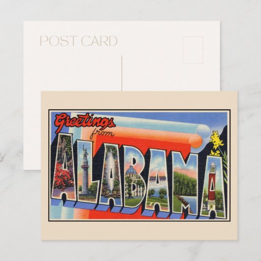 Groeten uit Alabama Groot Letter Briefkaart (Voorkant / Achterkant)